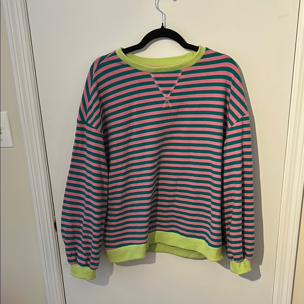 Striped Pink and Green Sweatshirt